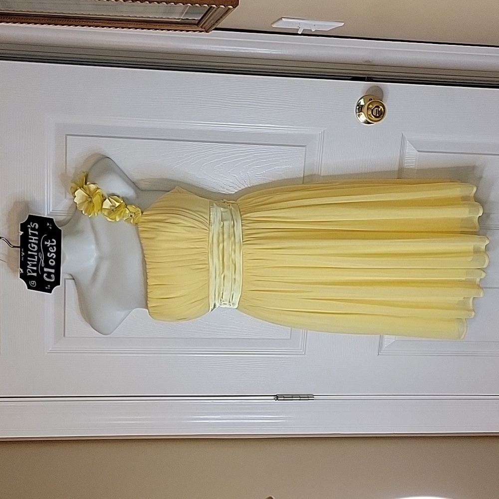 Sequin Hearts One Shoulder Dress Medium Flowers Yellow